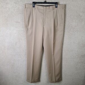 Roundtree & Yorke Pants Men 38x32 Beige Wool Pleated Cuffed Trouser Office Khaki